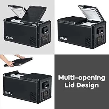 ICECO VL75 ProD Portable Refrigerator, Multi-directional Lid, Dual USB & DC 12/24V, AC 110-240V, 75L Dual Zone Steel Compact Refrigerator Powered by SECOP, 0℉ to 50℉, Home & Car Use [Upgrade]