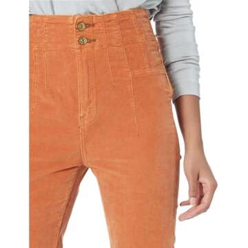 Free People Jayde Cord Flare Jeans for Women - Zip Fly and Dual Exposed Button Closure, Super Chic and Stylish Denim PantsCognac 27 One Size