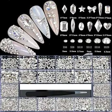 4880Pcs Rhinestones for Nail, White Crystal Nail Rhinestones Set, Nail Round Beads Flatback Glass Gems Stones, Multi Shapes for Nail DIY Crafts Clothes Shoes Jewelry