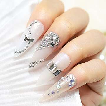 4880Pcs Rhinestones for Nail, White Crystal Nail Rhinestones Set, Nail Round Beads Flatback Glass Gems Stones, Multi Shapes for Nail DIY Crafts Clothes Shoes Jewelry