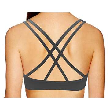 AKAMC Women's Medium Support Cross Back Wirefree Removable Cups Yoga Sport Bras, Pack of 3, Black/White/Grey,Medium
