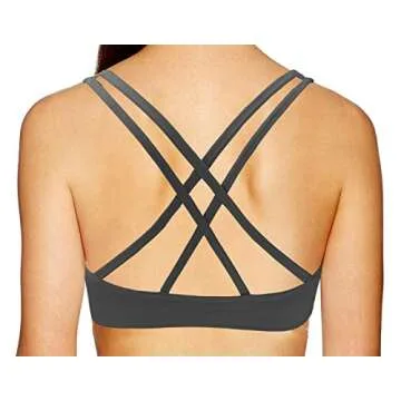 AKAMC Women's Medium Support Cross Back Wirefree Removable Cups Yoga Sport Bras, Pack of 3, Black/White/Grey,Medium