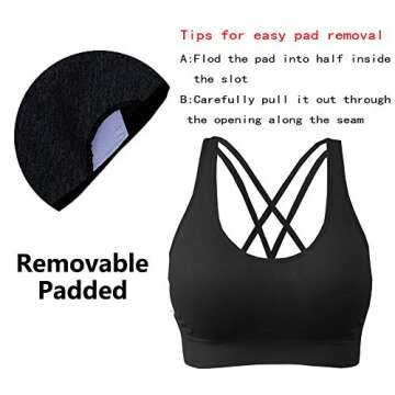 AKAMC Women's Medium Support Cross Back Wirefree Removable Cups Yoga Sport Bras, Pack of 3, Black/White/Grey,Medium