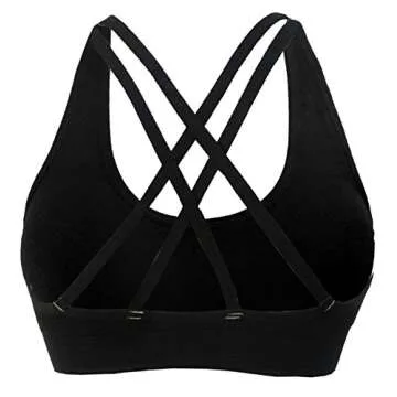 AKAMC Women's Medium Support Cross Back Wirefree Removable Cups Yoga Sport Bras, Pack of 3, Black/White/Grey,Medium