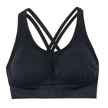 AKAMC Women's Medium Support Cross Back Wirefree Removable Cups Yoga Sport Bras, Pack of 3, Black/White/Grey,Medium