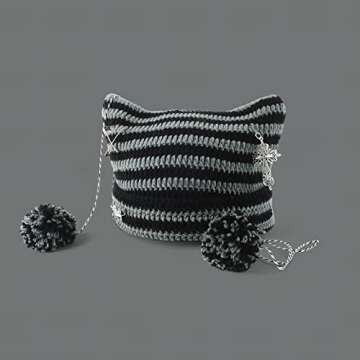 Crochet Hats for Women Vintage Fox Hat Grunge Goth Beanies Y2K Accessories Slouchy Beanies (Grey Bla...