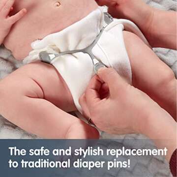 [Toddler Size 5-Pack] Snappi Cloth Diaper Fasteners - Replaces Diaper Pins - Use with Cloth Prefolds and Cloth Flats