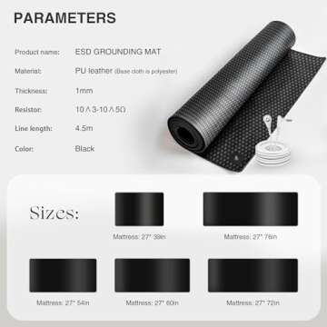 Grounding Mat for Bed, Grounding Pad for Sleep, Anti-Slip PU Leather Grounding Mattress with Grounding Cord, 27''×60‘’, Queen