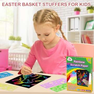 ZMLM Scratch Paper Art Set: 60Pcs Magic Drawing Art Craft Kid Easter Basket Stuffers Scratch Paper S...