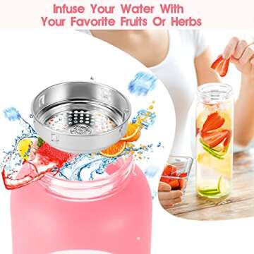 SipZest 32 oz Glass Water Bottle with Straw - Motivational Glass Water Bottle with Time Marker & Silicone Sleeve - Reusable Glass Tumbler Includes 2 Bamboo Lids & Fruit Infuser - 1 Pack