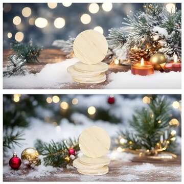 RHBLME 20 Pack Unfinished Wood Coasters, 4 Inch Round Blank Wooden Coasters for Crafts, 0.35 Inch Thickness Blank Coasters Wood Kit for DIY Stained Painting Wood Engraving Home Decor