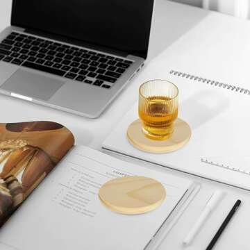 RHBLME 20 Pack Unfinished Wood Coasters, 4 Inch Round Blank Wooden Coasters for Crafts, 0.35 Inch Thickness Blank Coasters Wood Kit for DIY Stained Painting Wood Engraving Home Decor