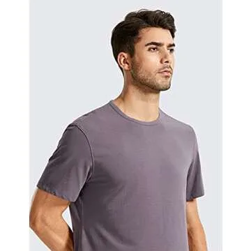 CRZ YOGA Men's Lightweight Pima Cotton Short Sleeve Athletic T-Shirts Workout Quick Dry Loose Fit Tees Purple Gray Large