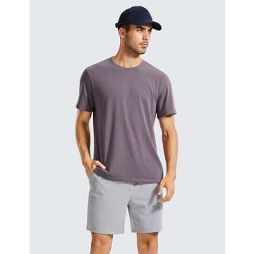 CRZ YOGA Men's Lightweight Pima Cotton Short Sleeve Athletic T-Shirts Workout Quick Dry Loose Fit Tees Purple Gray Large