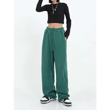 Womens Wide Leg Sweatpants Casual Loose Yoga Pants Comfy Lounge Joggers Baggy Sweatpants Pockets Green