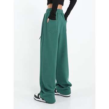 Womens Wide Leg Sweatpants Casual Loose Yoga Pants Comfy Lounge Joggers Baggy Sweatpants Pockets Green
