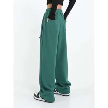 Womens Wide Leg Sweatpants Casual Loose Yoga Pants Comfy Lounge Joggers Baggy Sweatpants Pockets Green