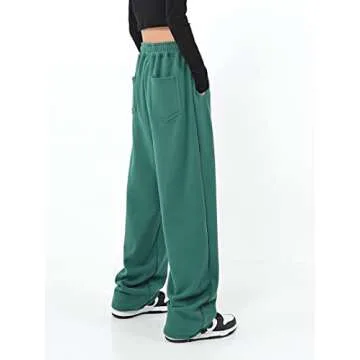 Womens Wide Leg Sweatpants Casual Loose Yoga Pants Comfy Lounge Joggers Baggy Sweatpants Pockets Green