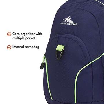 High Sierra Mini Loop Backpack for Women, True Navy/Lime
