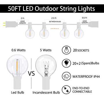 GOOTHY 50Ft LED String Lights for Outdoor Decor