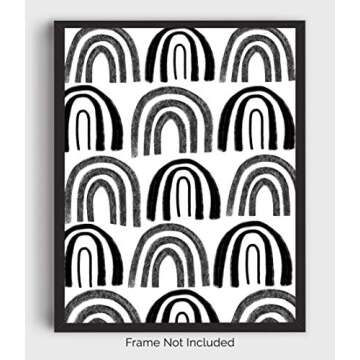 Abstract Rainbows Watercolor Wall Art. 11x14 UNFRAMED Print. Contemporary, Minimalist, Nordic, Modern Wall Decor for the Home Including Bedroom, Nursery, Living Room. Shades of Black, Gray and White.