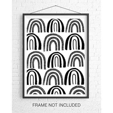 Abstract Rainbows Watercolor Wall Art. 11x14 UNFRAMED Print. Contemporary, Minimalist, Nordic, Modern Wall Decor for the Home Including Bedroom, Nursery, Living Room. Shades of Black, Gray and White.