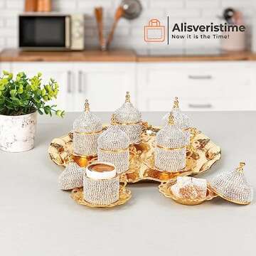 Alisveristime Crystal Embellished Turkish Coffee Set – 27 Pieces – Decorative Zamac Espresso Cup...