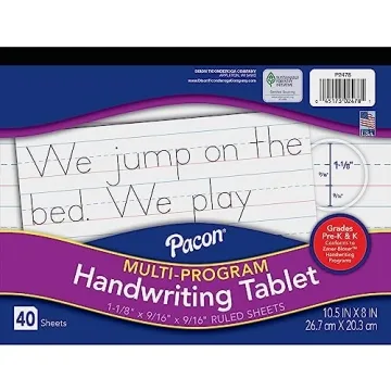 Pacon Handwriting Paper, Zaner-Bloser Curriculum for Grades Pre-K & K, 10-1/2" x 8", 40 Sheets, Idea...