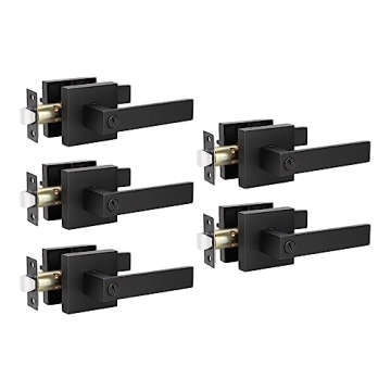 KNOBWELL 5 Pack Matte Black Door Handle Heavy Duty Door Lever Privacy Door Lock Set Door Hardware, L...