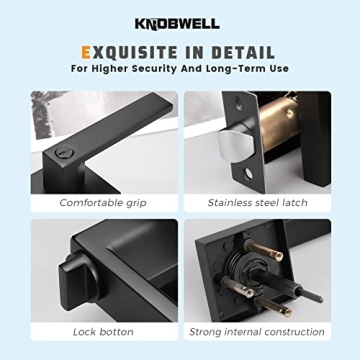 KNOBWELL 5 Pack Matte Black Door Handle Heavy Duty Door Lever Privacy Door Lock Set Door Hardware, Left or Right Handing Door Handles, Interior Door Handle 2.07 lb One Lever