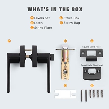 KNOBWELL 5 Pack Matte Black Door Handle Heavy Duty Door Lever Privacy Door Lock Set Door Hardware, Left or Right Handing Door Handles, Interior Door Handle 2.07 lb One Lever