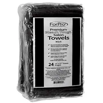 ForPro Professional Collection Premium Bleach Tough Salon Towels, Black, 100% Cotton, Bleach-Proof T...