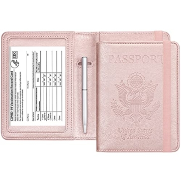 HOTCOOL RFID Passport Vaccine Card Holder with Pen Rose Gold