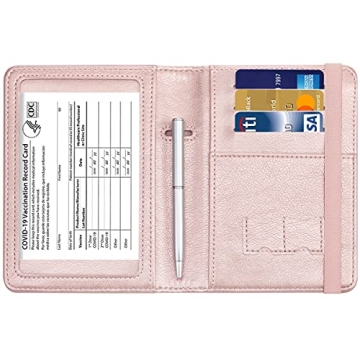 HOTCOOL RFID Passport Vaccine Card Holder with Pen Rose Gold