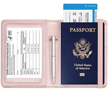 HOTCOOL RFID Passport Vaccine Card Holder with Pen Rose Gold