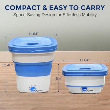 PURE CLEAN Portable Mini Washing Machine Lightweight Collapsible Bucket - Perfect for Camping, Trave...