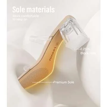 Leevar Square Toe Heeled Sandals for Women - 2.25IN Low Block, Open Toe Ankle Strap Chunky Heels - Slip on Heeled Sandal Mule - for Party Wedding Dress Shoes, Nude Black, Clear, Size 8