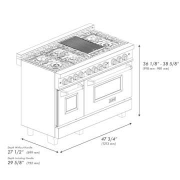 ZLINE 48" Dual Fuel Range with 7 Burner Cooktop