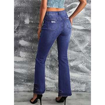 Dokotoo Women's Destroyed Ripped Flare Jeans Mid Rise Fitted Denim Pants