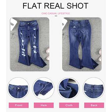 Dokotoo Women's Destroyed Ripped Flare Jeans Mid Rise Fitted Denim Pants