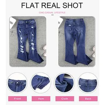 Dokotoo Women's Destroyed Ripped Flare Jeans Mid Rise Fitted Denim Pants