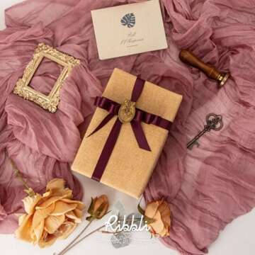 Ribbli Dark Burgundy Satin Ribbon Double Faced Satin 1/2 inch x Continuous 50 Yards-Burgundy Ribbon ...