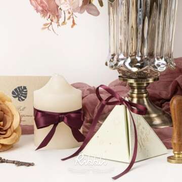 Ribbli Dark Burgundy Satin Ribbon Double Faced Satin 1/2 inch x Continuous 50 Yards-Burgundy Ribbon for Gift Wrapping Crafts Wedding Decoration Bows Bouquet Floral Arrangement