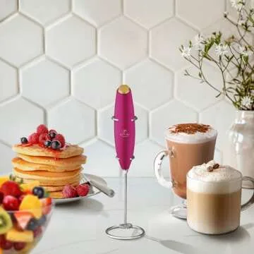 Zulay Kitchen Powerful Milk Frother Wand - Ultra Fast Handheld Drink Mixer - Electric Whisk Foam Maker for Coffee, Lattes, Cappuccino, Frappe, Matcha & Coffee Creamer - Milk Boss Pink & Gold