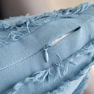 MIULEE Set of 2 Decorative Boho Throw Pillow Covers Linen Striped Jacquard Pattern Cushion Covers for Sofa Couch Living Room Bedroom 18x18 Inch Blue