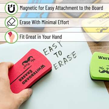 Mr. Pen- Magnetic Dry Erase Erasers, 8 Pack, Assorted Colors, Whiteboard Eraser, Dry Eraser, White Board Erasers Dry Erase, Dry Erase Board Eraser, Magnetic Whiteboard Eraser, Magnetic Dry Eraser