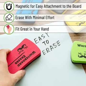 Mr. Pen- Magnetic Dry Erase Erasers, 8 Pack, Assorted Colors, Whiteboard Eraser, Dry Eraser, White Board Erasers Dry Erase, Dry Erase Board Eraser, Magnetic Whiteboard Eraser, Magnetic Dry Eraser