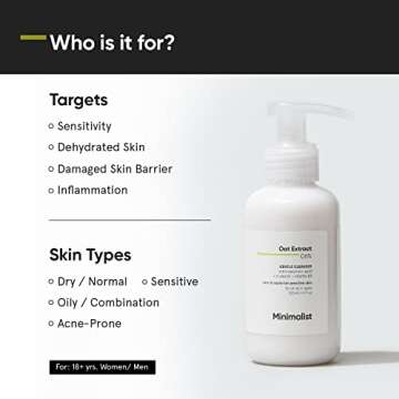 Minimalist 6% Oat Extract Gentle Face Wash for Sensitive, Dry & Dehydrated Skin | Hyaluronic Acid Provides Hydration | For Women & Men | 4 Fl Oz / 120 ml