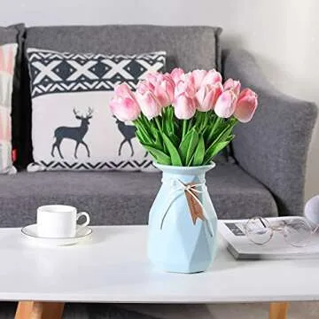 30 Pcs Fake Latex Tulips Artificial Flowers Faux Tulip Stems Real Touch Tulips for Wedding Party Home Decoration (Pink)