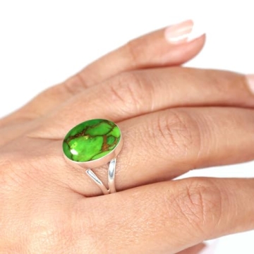 JEWELOPORIUM Copper Green Turquoise Silver Ring Size 7.5, 925 Sterling Silver Ring for Women, Chunky...